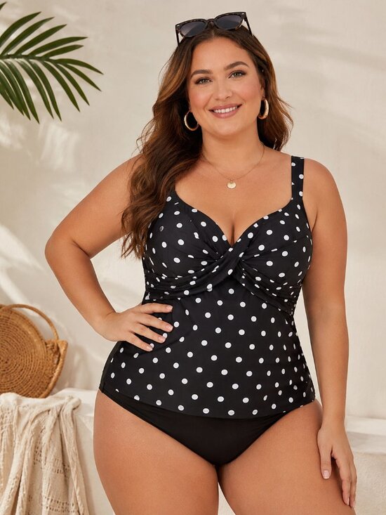 Sea Other - SEA SWIMWEAR 42D Black Polka Dot Tankini Top Twist Front Plus Size Vacation Chic